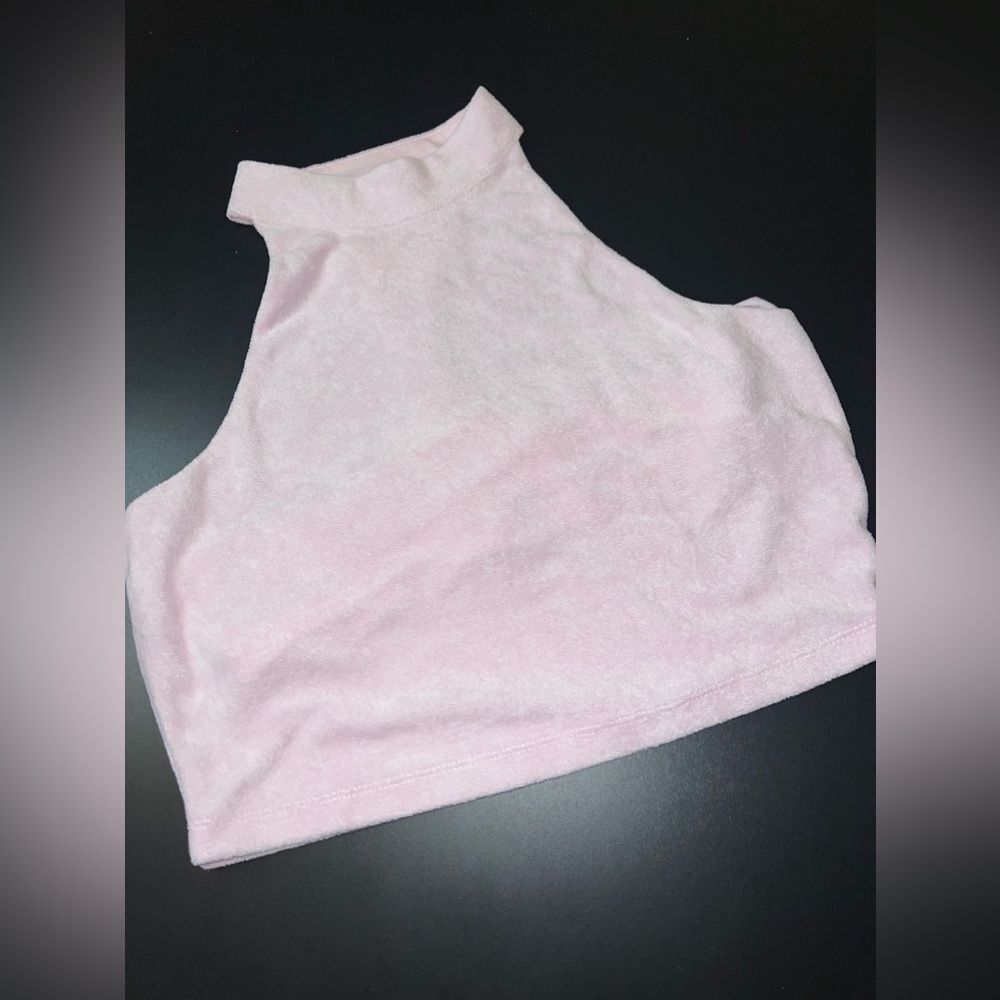 Fabletics Baby Pink Terry Cropped Racerback Tank Size Large EUC